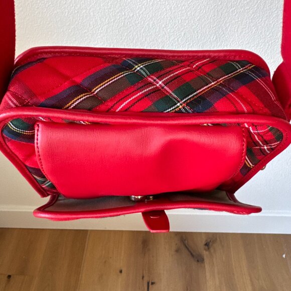 Talbots Red Tartan Plaid Wool Crossbody Bag Leather Flap Holiday Classic - Picture 8 of 15